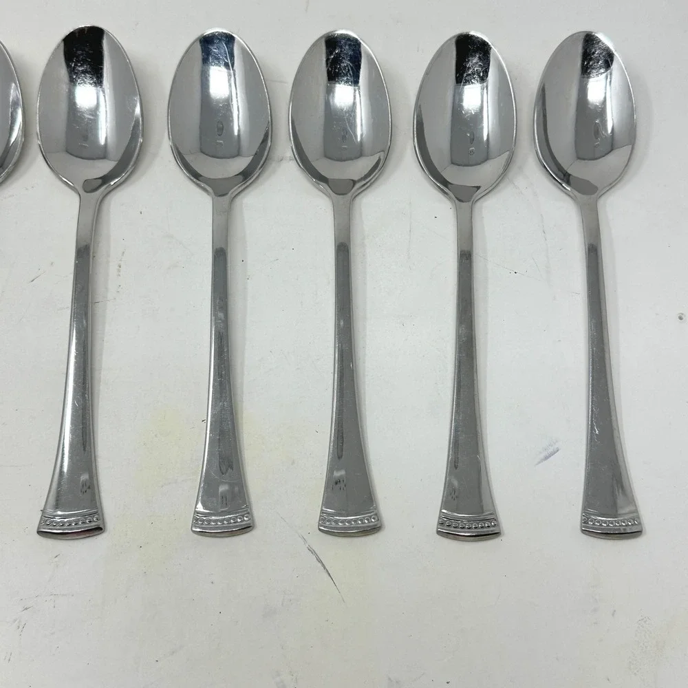 Lenox Portola 18/10 Stainless Steel Teaspoons Set of 8 Glossy Beaded Flatware
